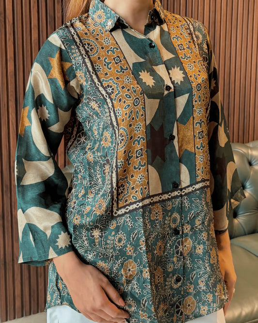 GREEN ABSTRACT PRINTED TUNIC