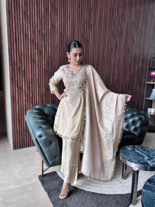 BEIGE KNEE LENGTH SUIT SET