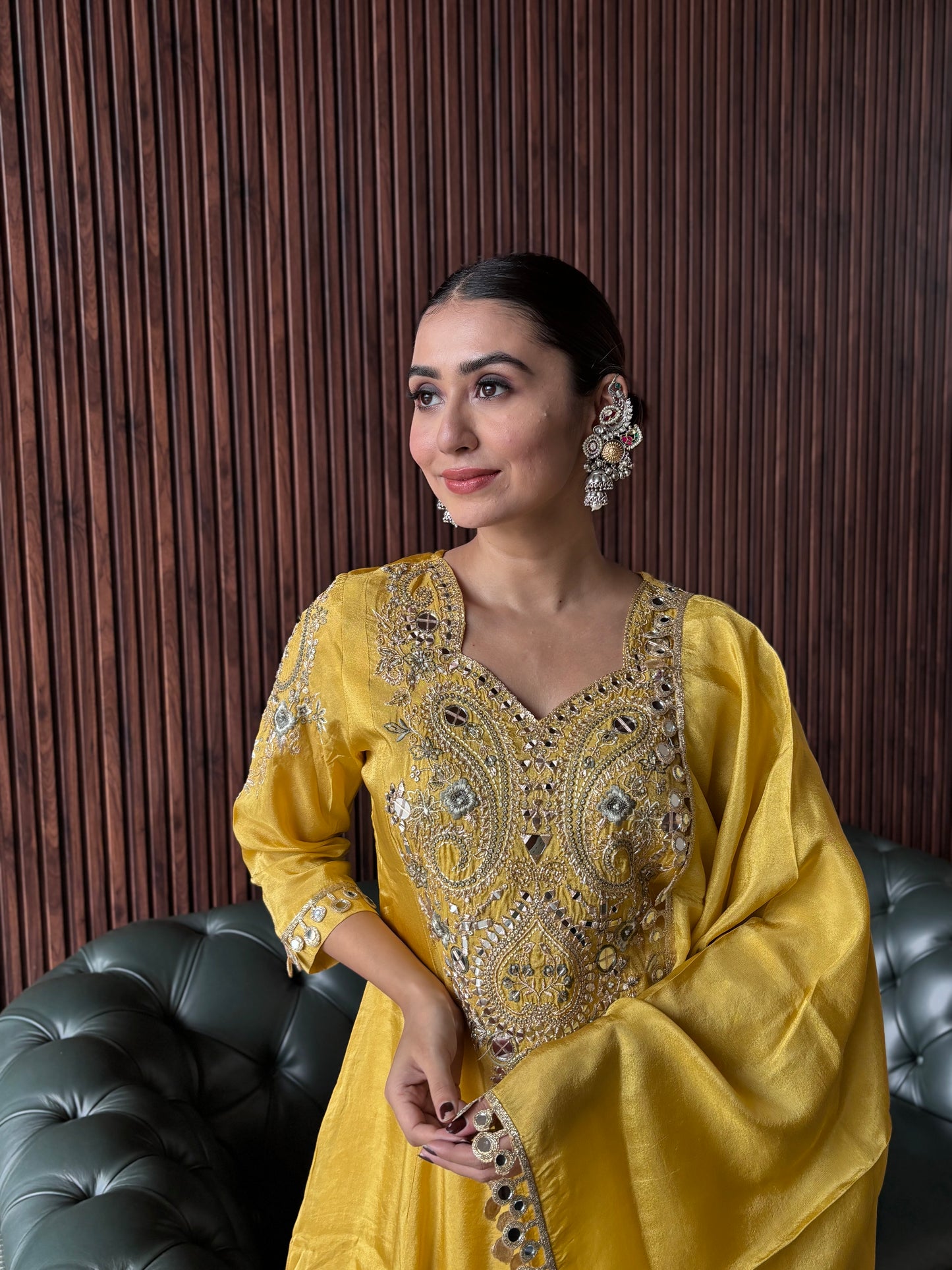 YELLOW KNEE LENGTH SUIT SET