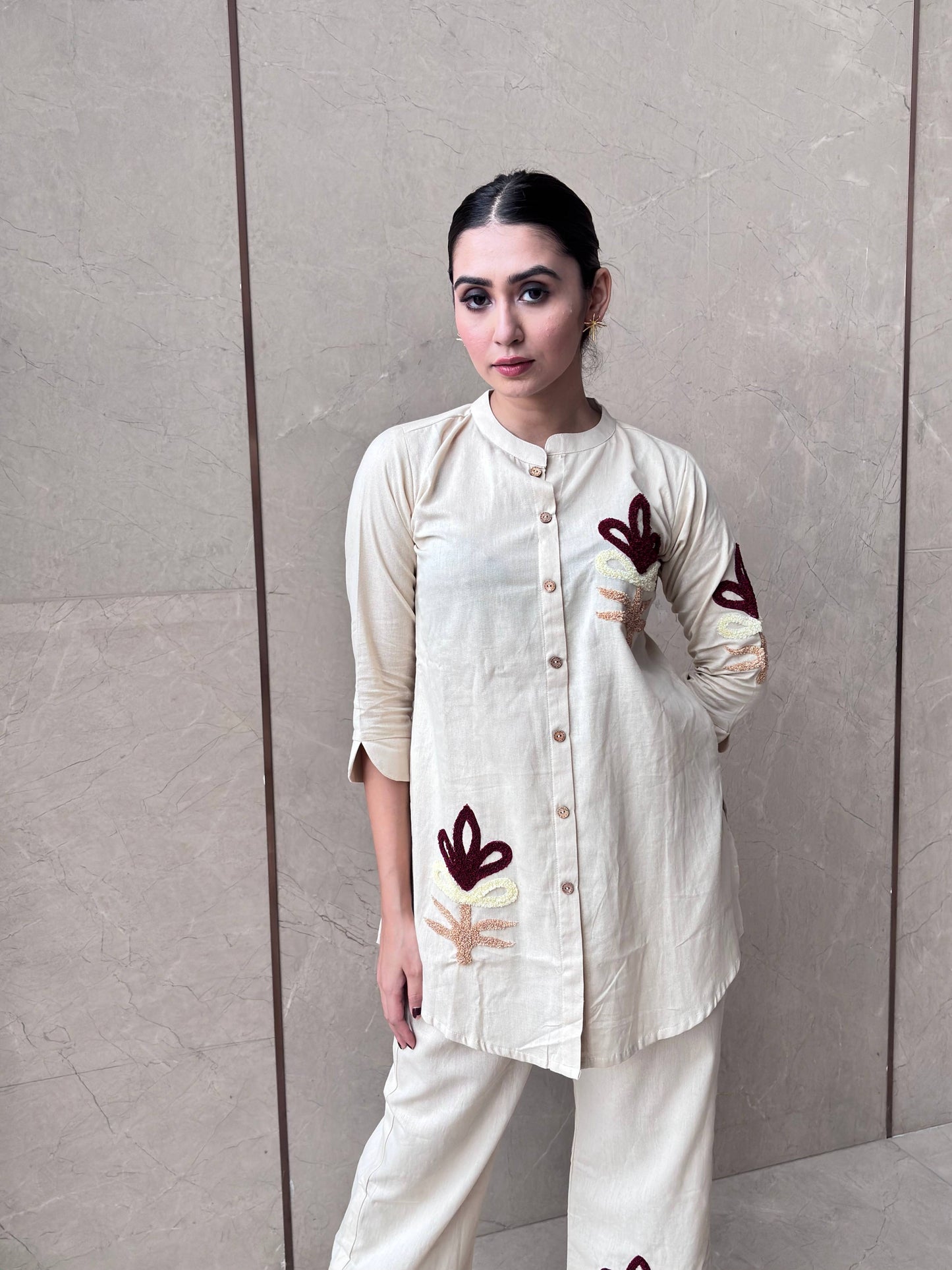 IVORY EMROIDERD COORD SET