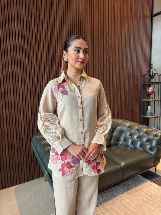 CREAM FLORAL LOUNGE CO-ORD SET