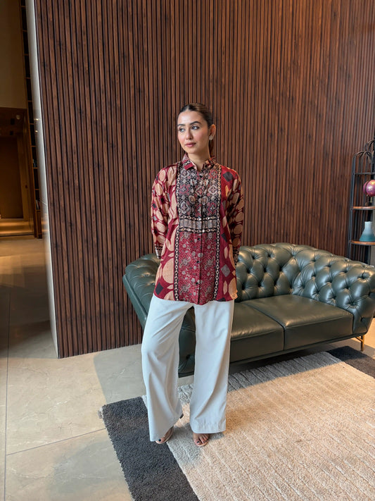 RUST ETHNIC PRINTED TOP