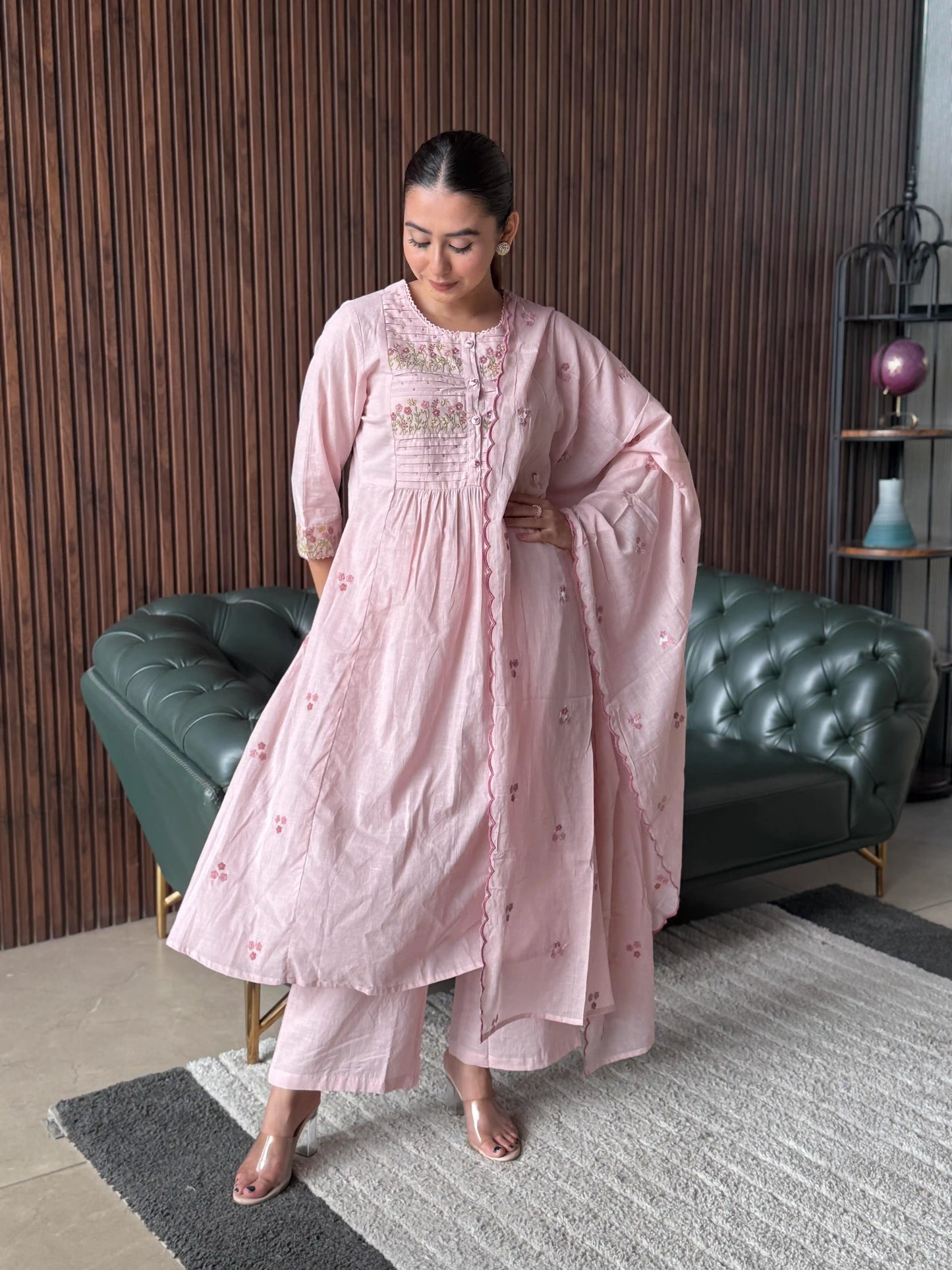 BLUSH PINK ANARKALI SUIT SET