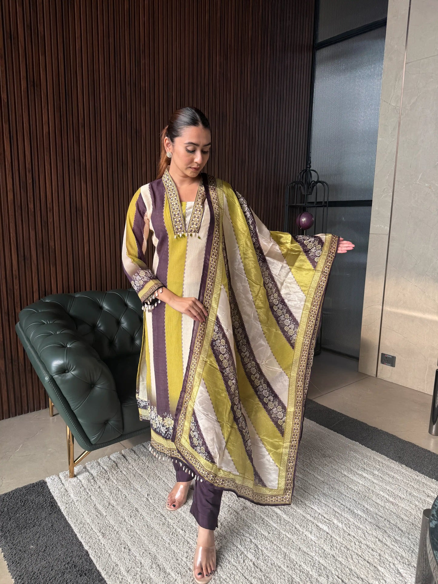 MUSTARD STRIPE DUPATTA SUIT SET