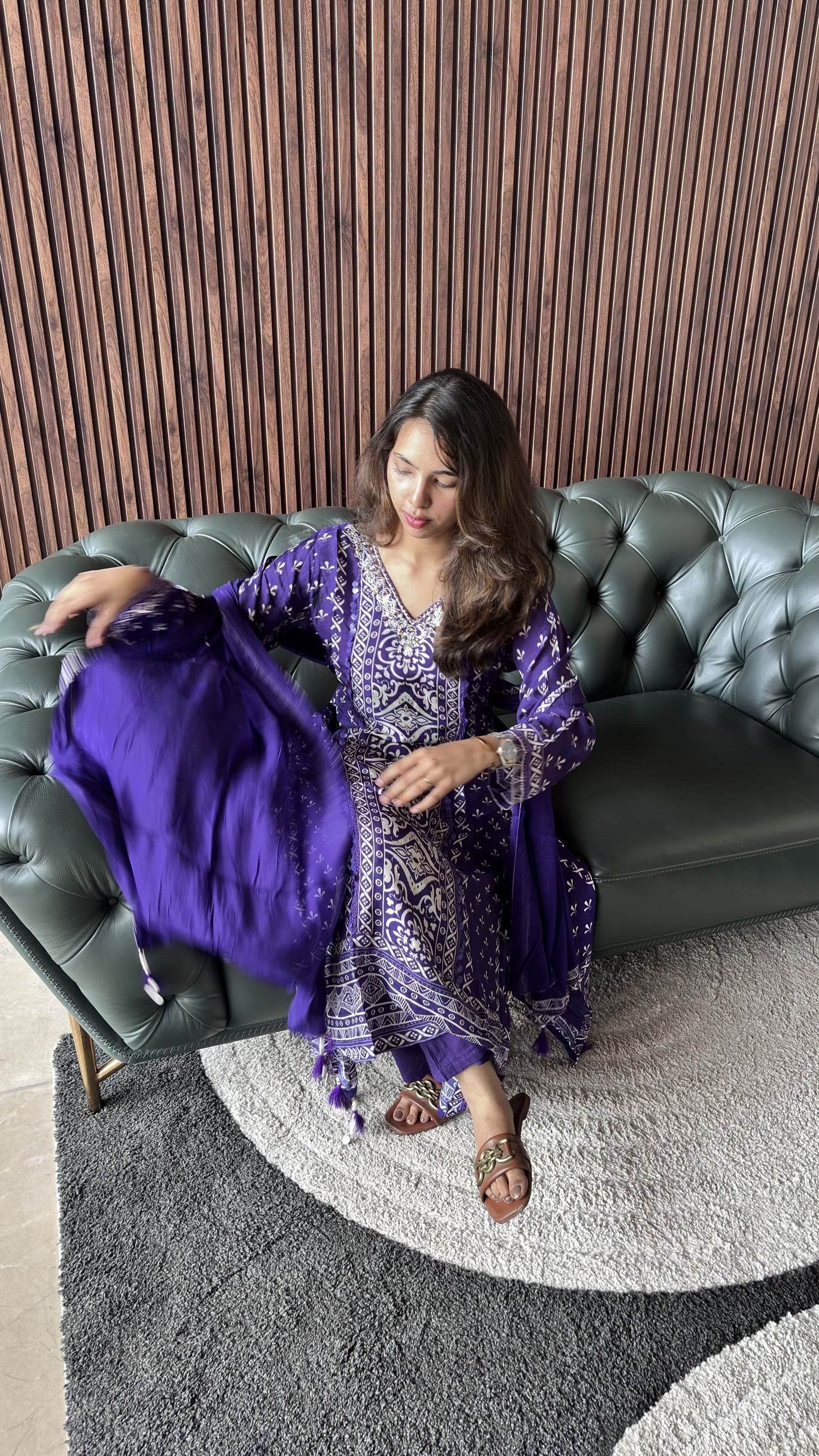 PURPLE BANDHEJ WITH SEQUINS