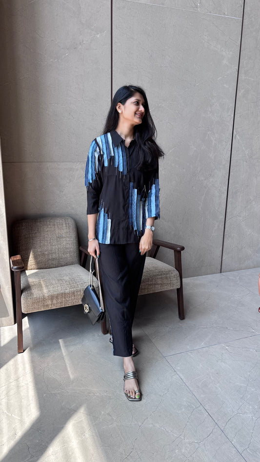 SILK COORD WITH DENIM PATCH WORK