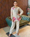 CREAM FLORAL LOUNGE CO-ORD SET