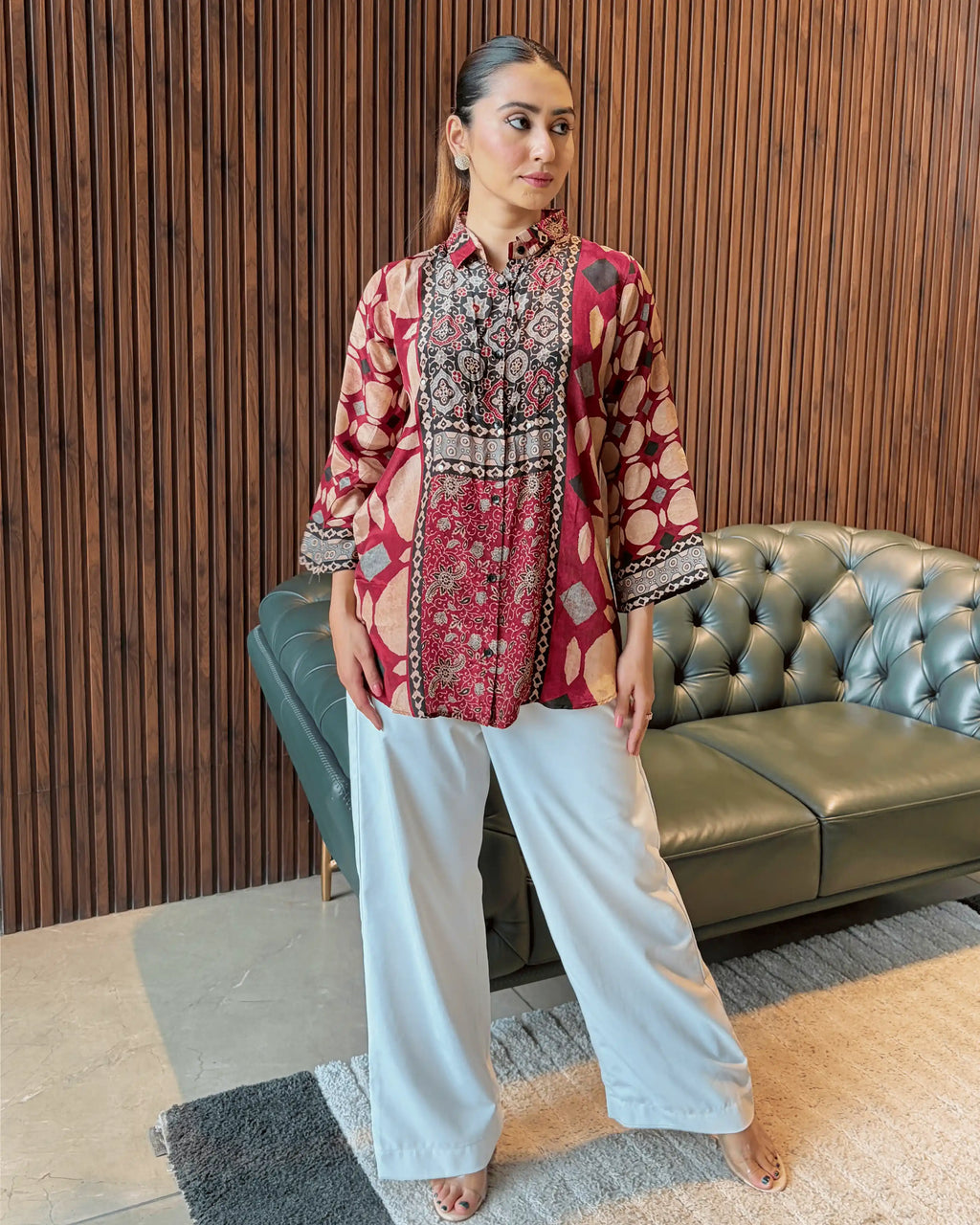 RUST ETHNIC PRINTED TOP