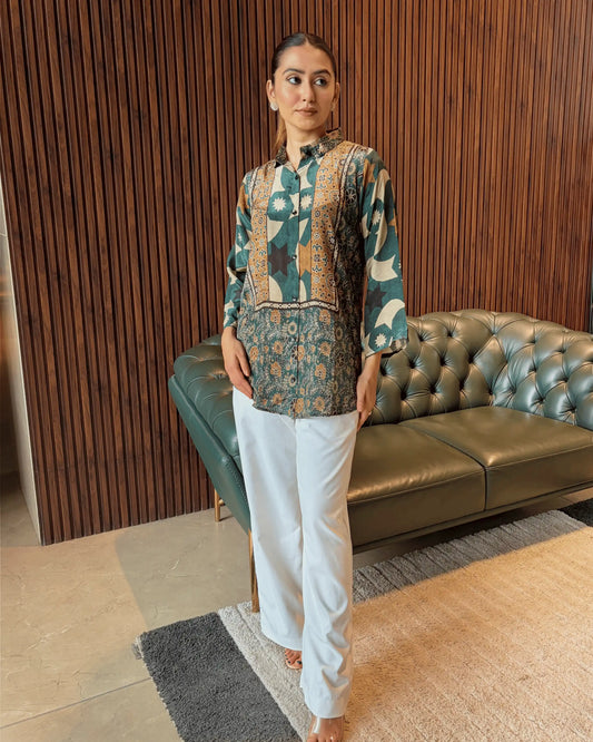 GREEN ABSTRACT PRINTED TUNIC