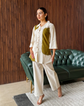 IVORY AND OLIVE PANEL COORD SET