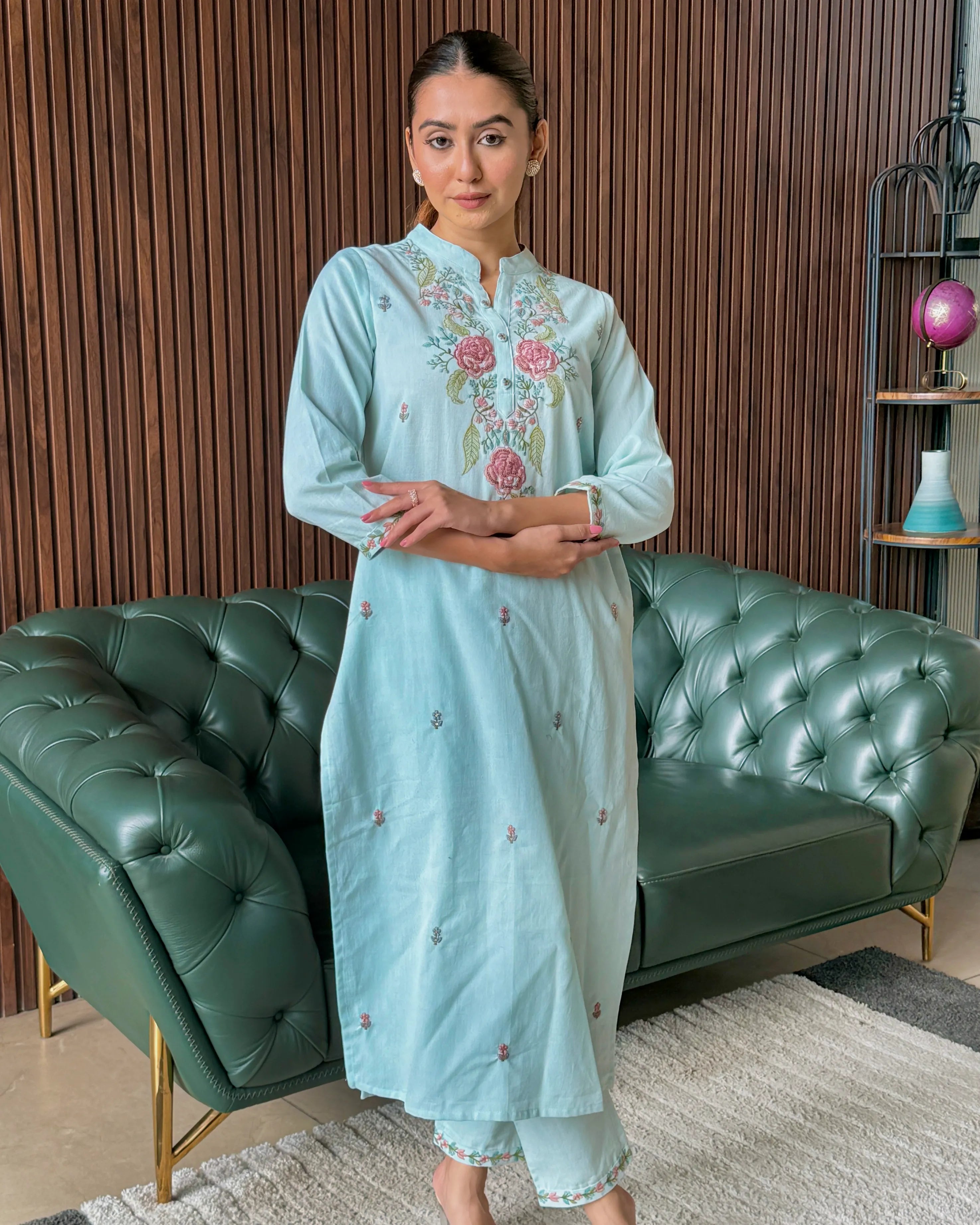 MINT EMBROIDERED STRAIGHT KURTA