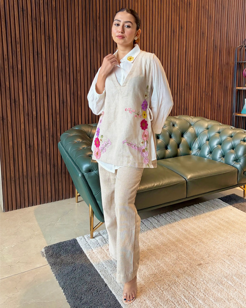 IVORY FLORAL EMBROIDERED CO-ORD SET
