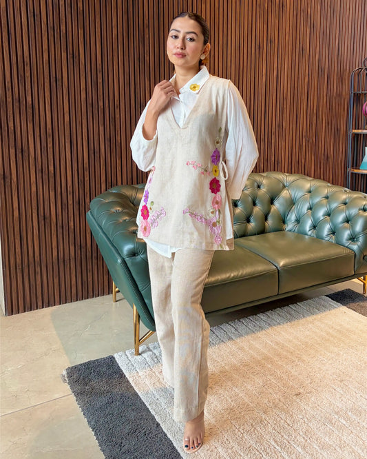 IVORY FLORAL EMBROIDERED CO-ORD SET