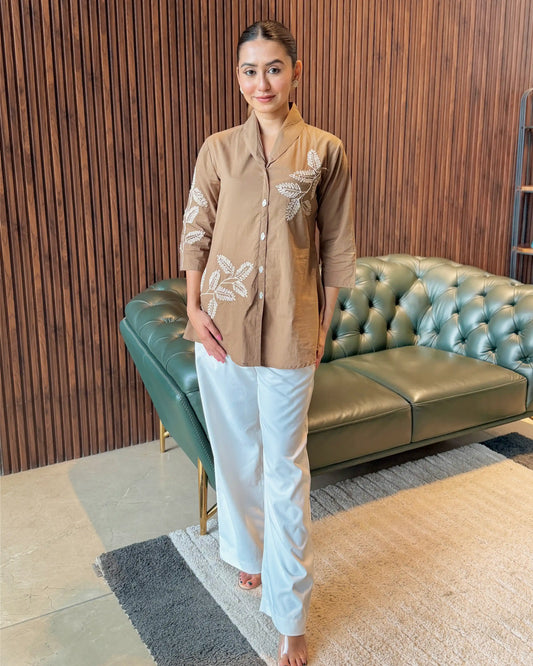 BEIGE PRINTED SHIRT