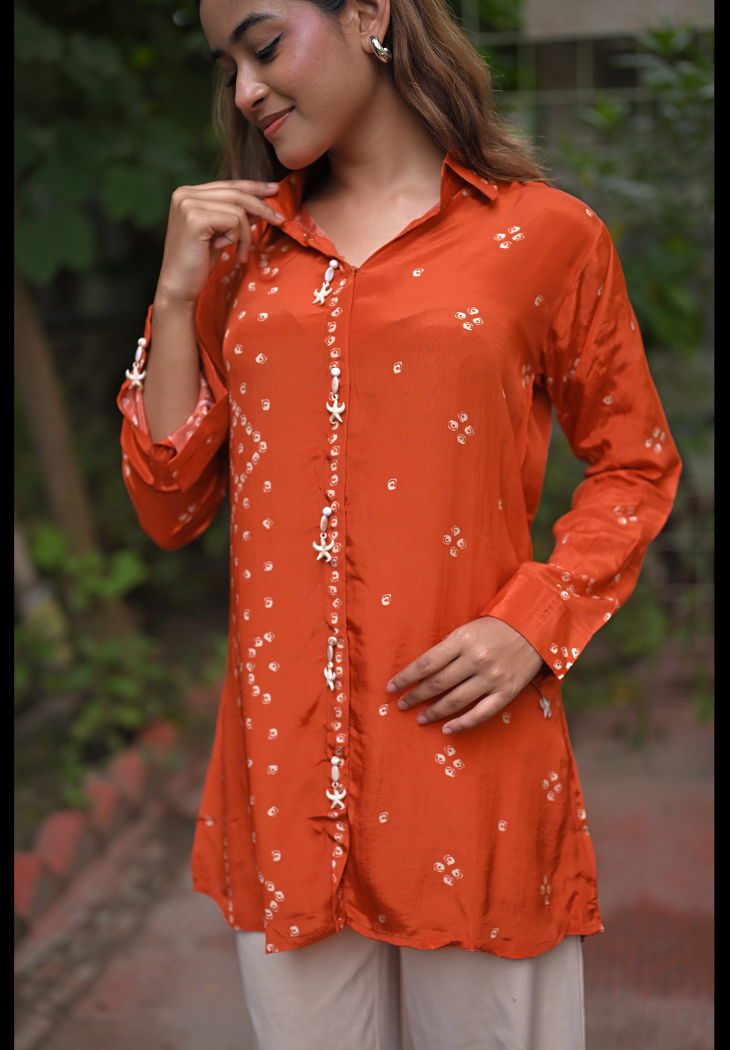 ORANGE BANDHANI BLOOM SHIRT