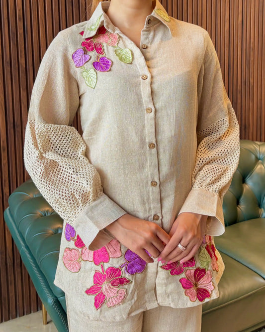 CREAM FLORAL LOUNGE CO-ORD SET