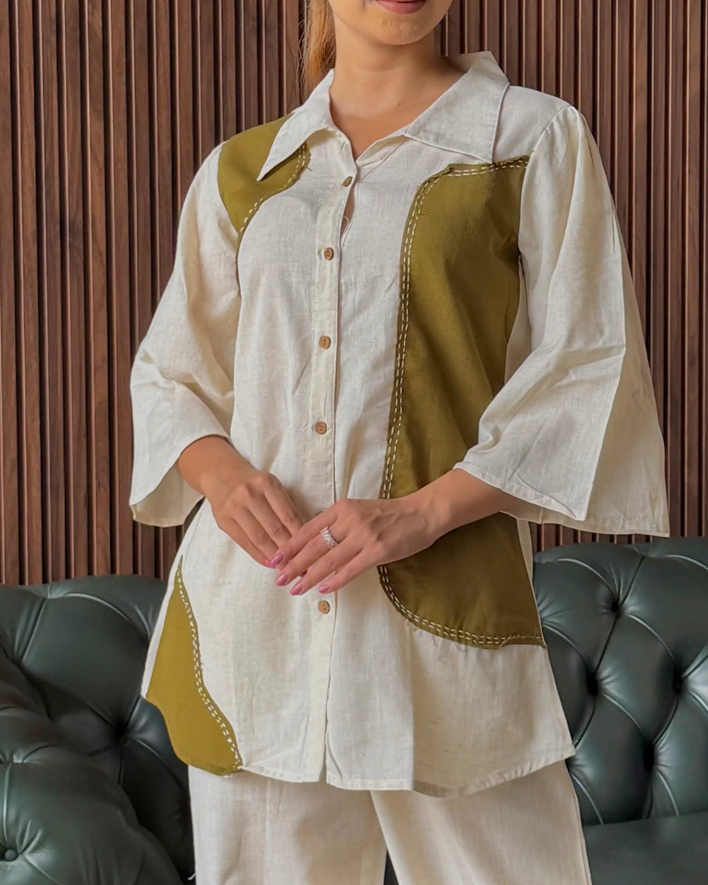 IVORY AND OLIVE PANEL COORD SET