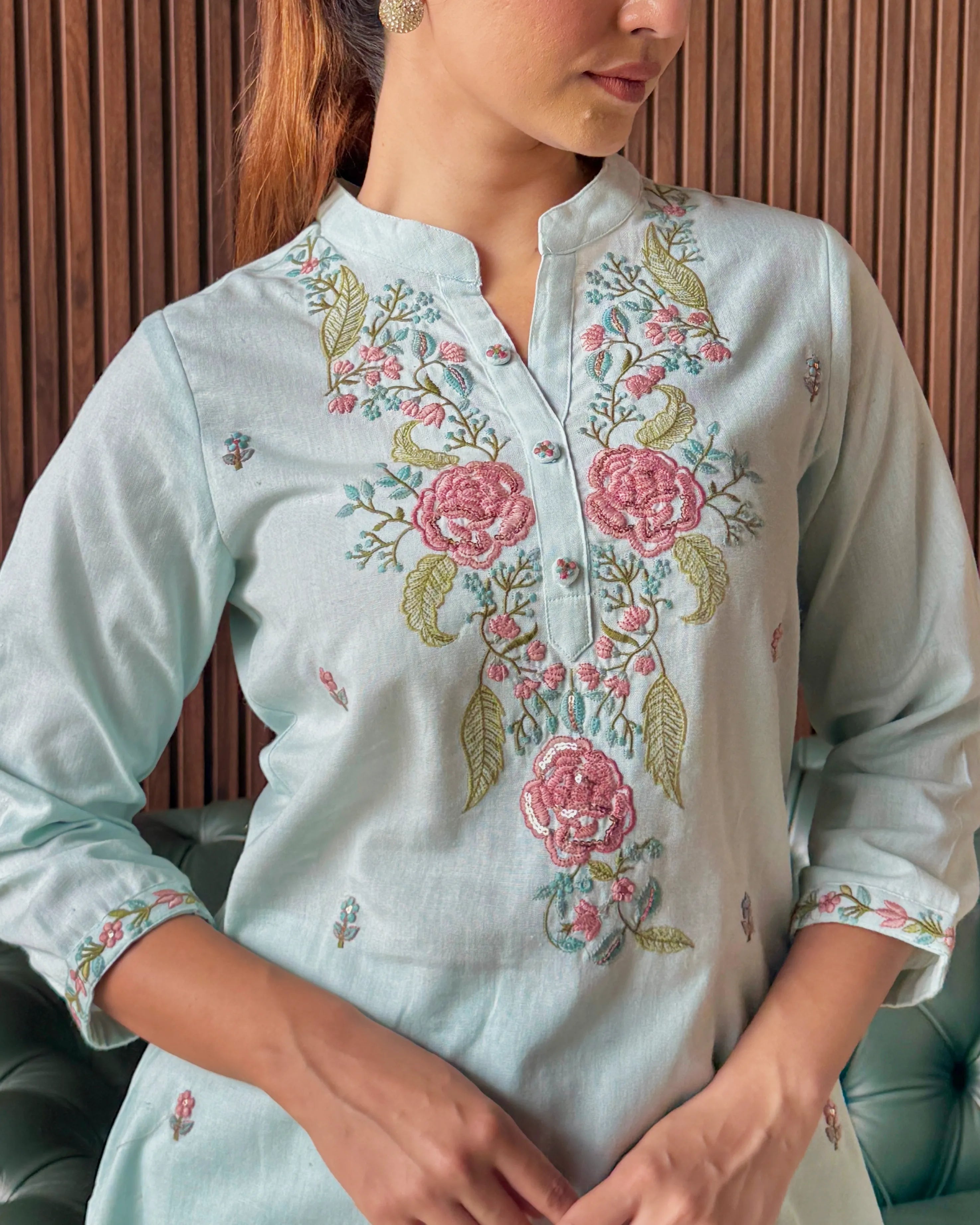 MINT EMBROIDERED STRAIGHT KURTA
