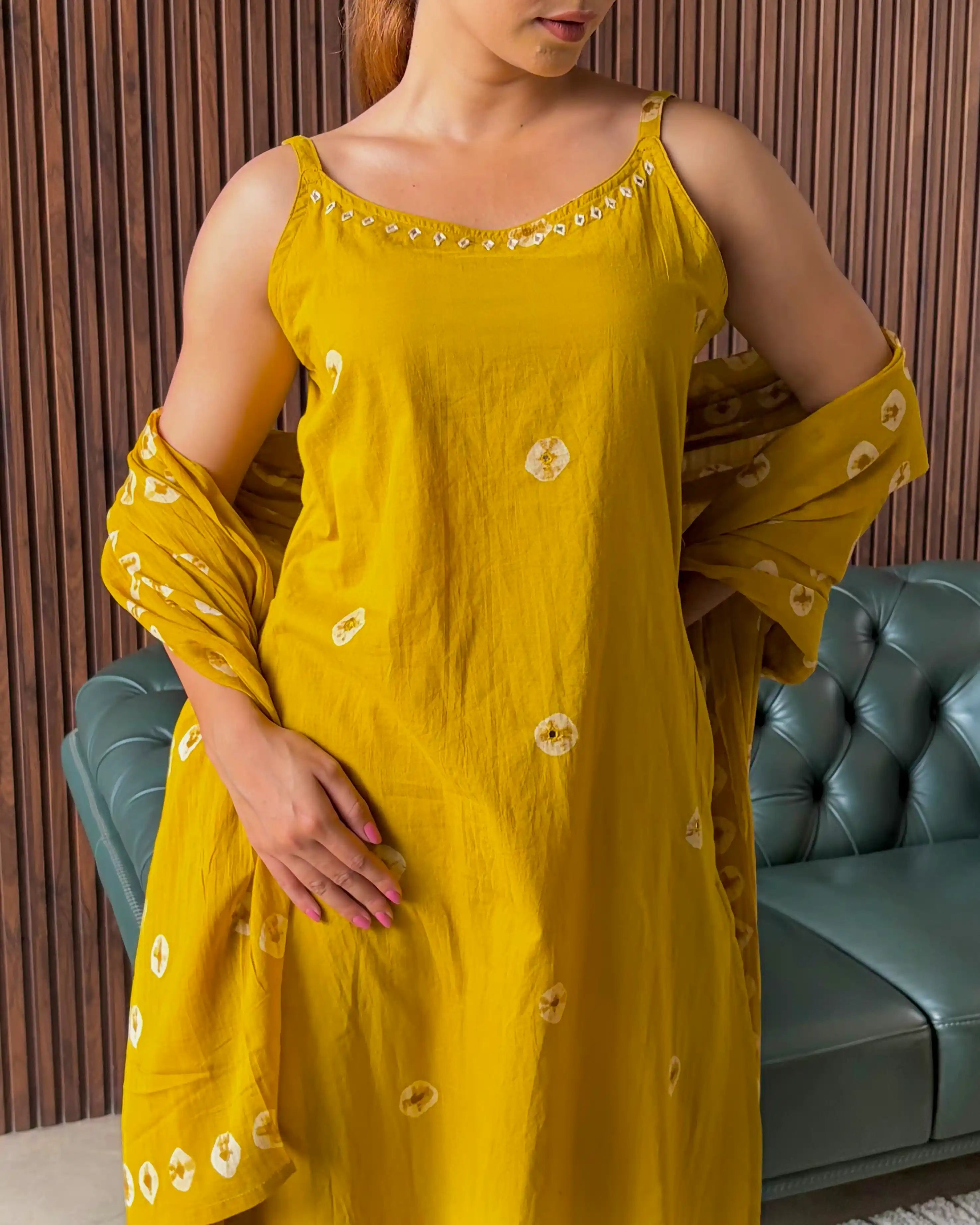 MUSTARD EMBROIDERED KURTA SET