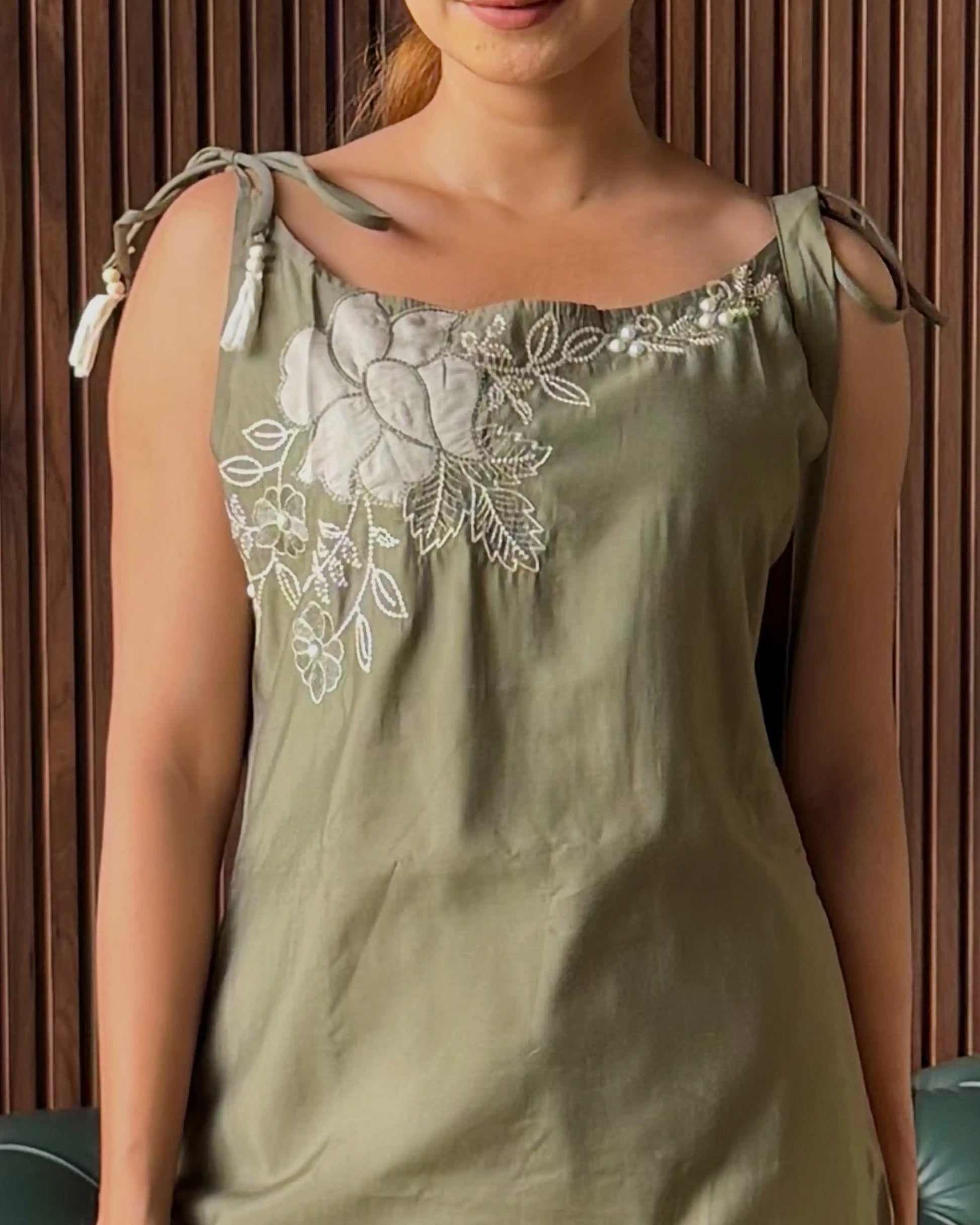 OLIVE GREEN EMBROIDERED SLIP DRESS – Lokaloom OLIVE GREEN EMBROIDERED SLIP DRESS – Lokaloom