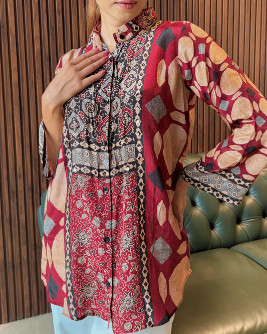RUST ETHNIC PRINTED TOP