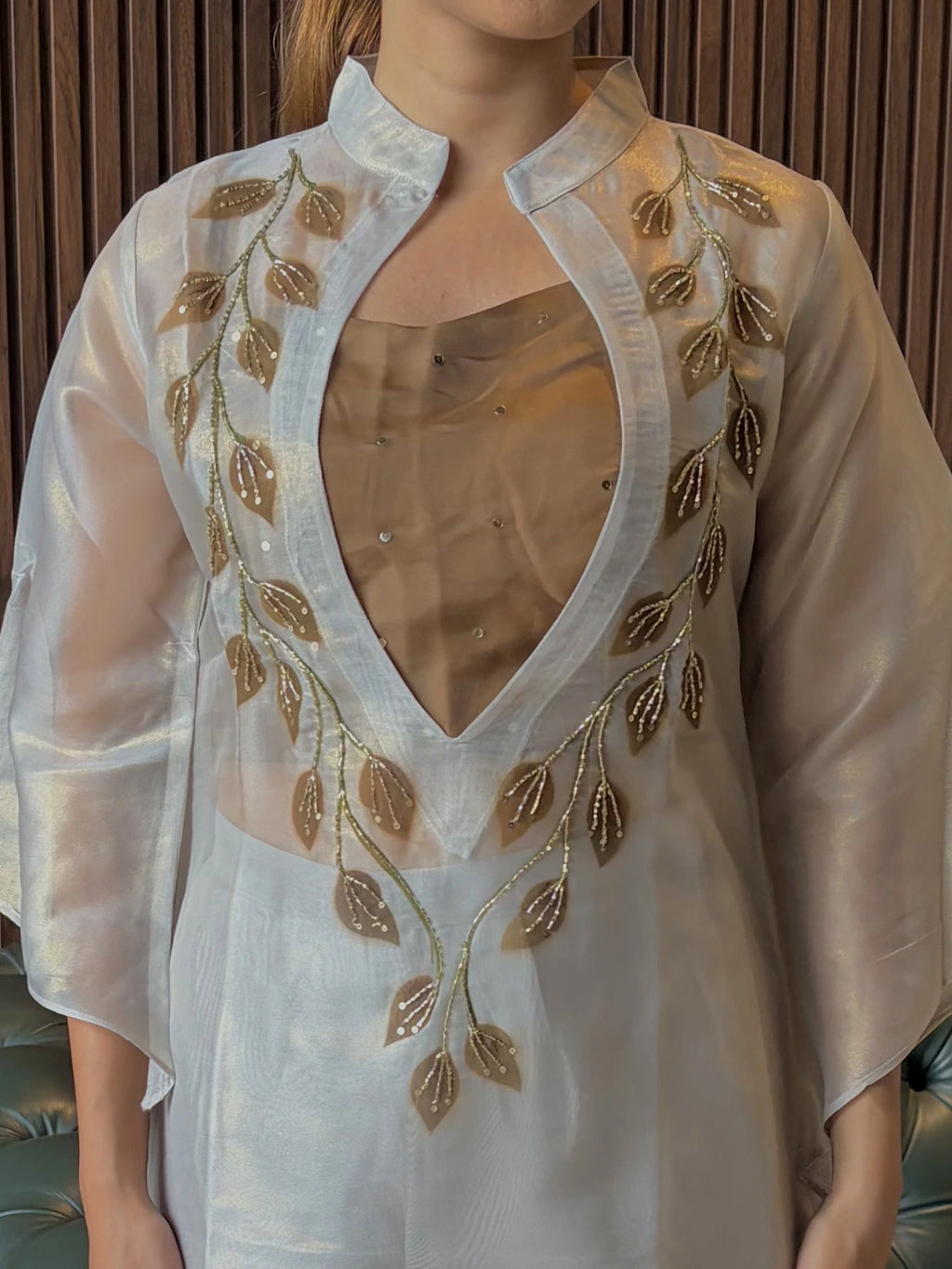 IVORY EMBROIDERED KURTA WITH SHEER OVERLAY SET
