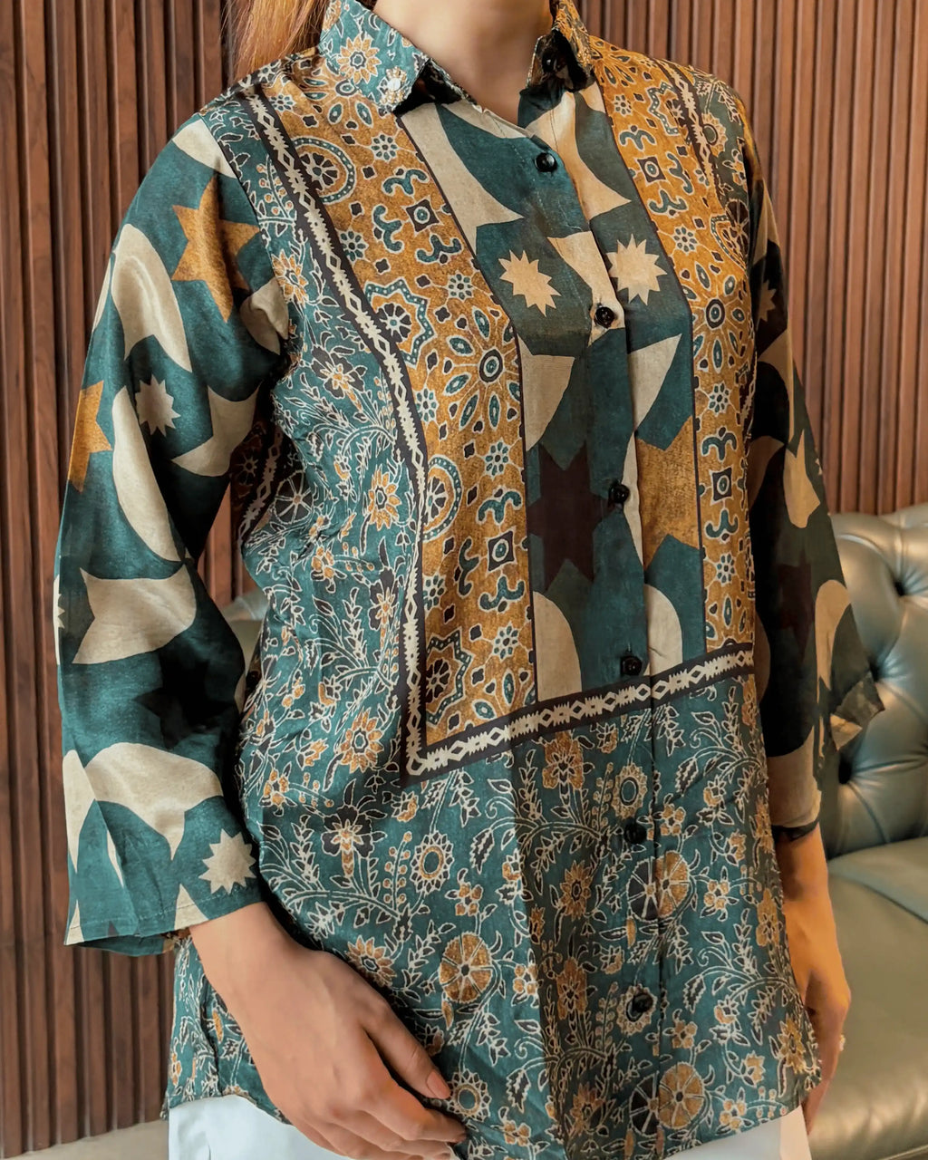 GREEN ABSTRACT PRINTED TUNIC