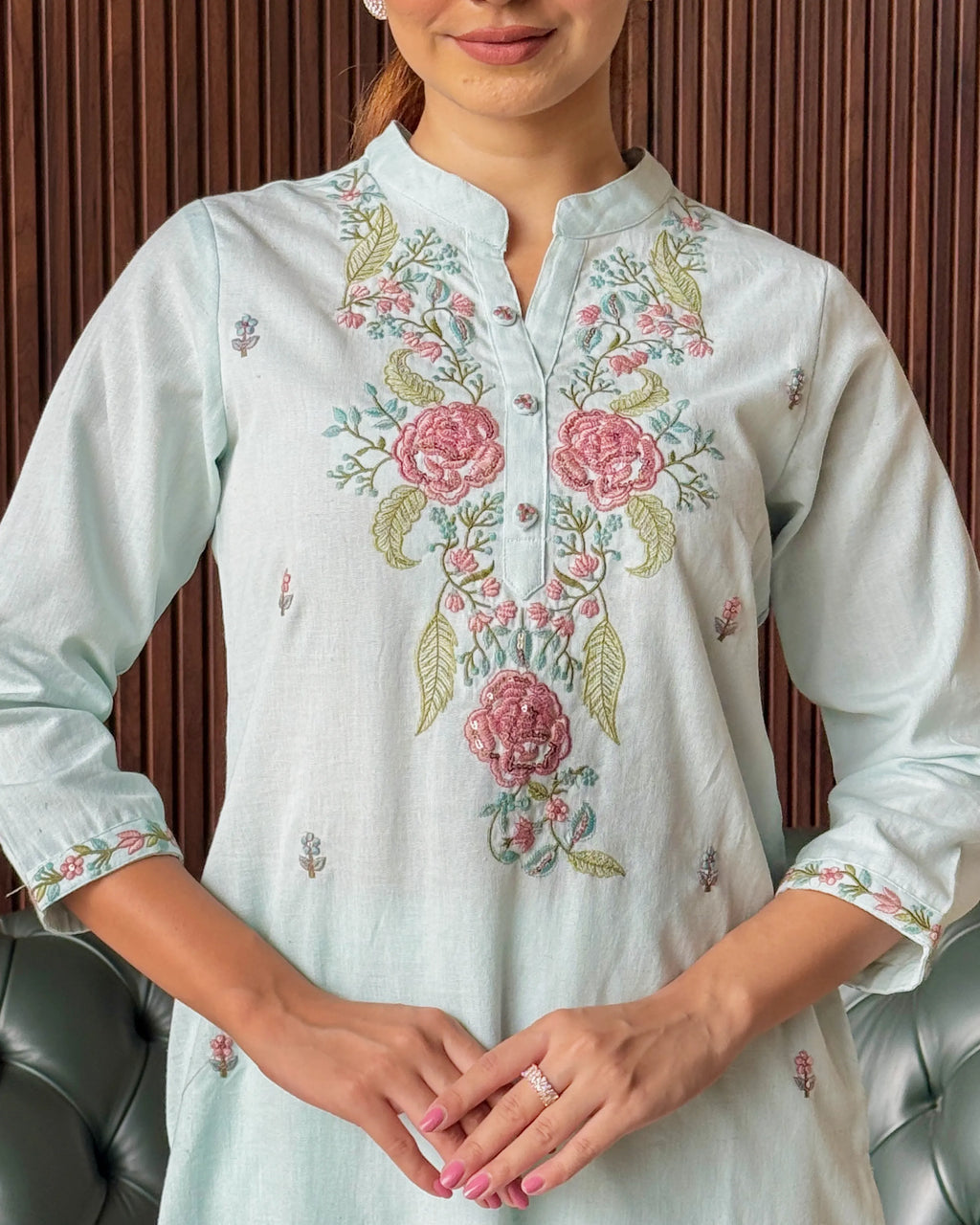 MINT EMBROIDERED STRAIGHT KURTA