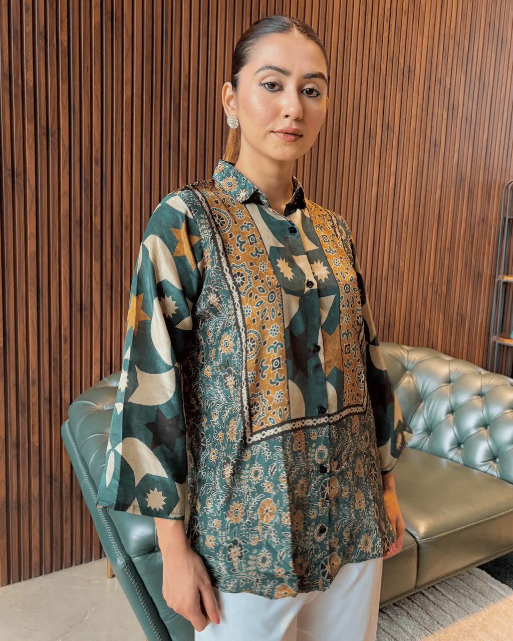 GREEN ABSTRACT PRINTED TUNIC