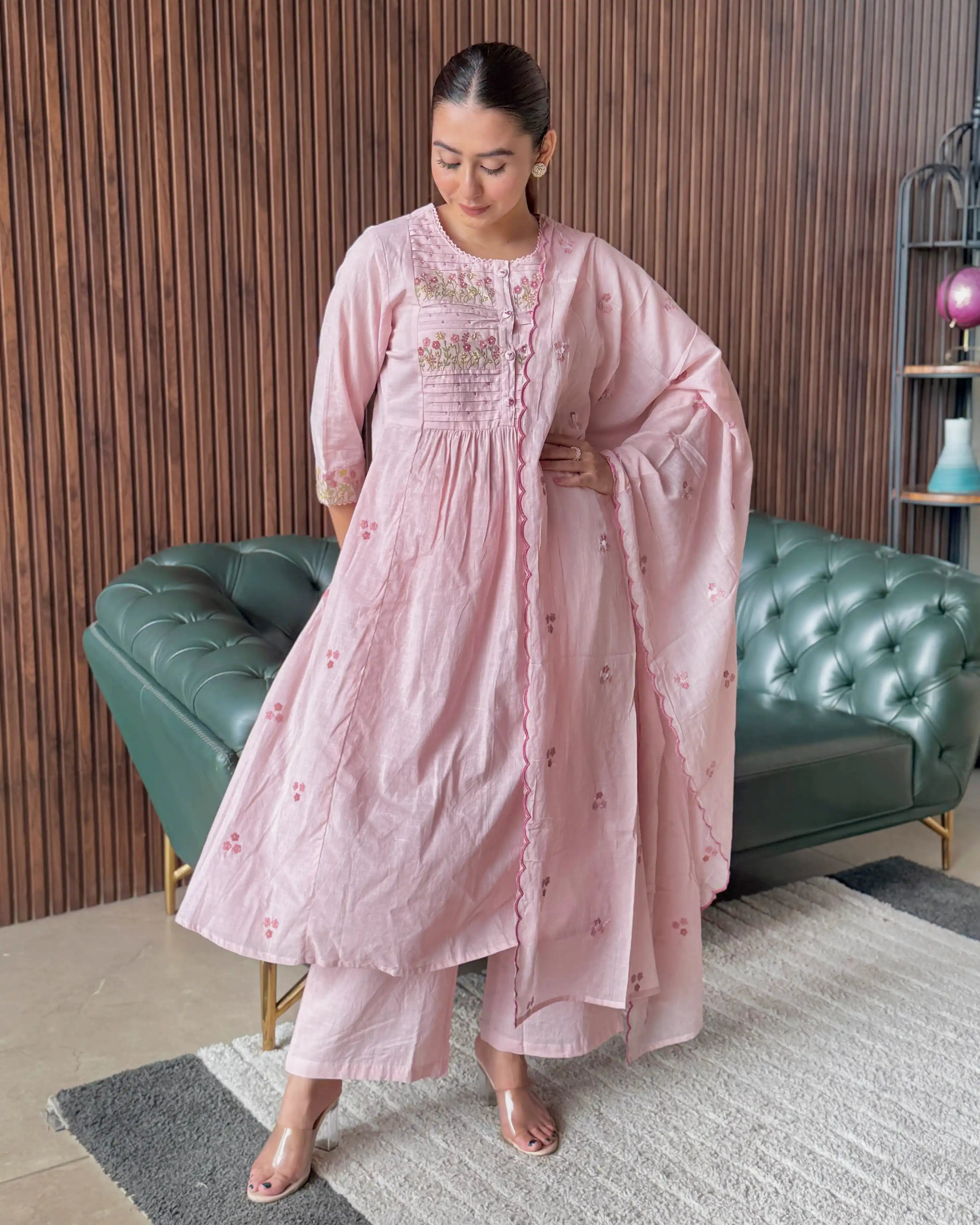 BLUSH PINK ANARKALI SUIT SET