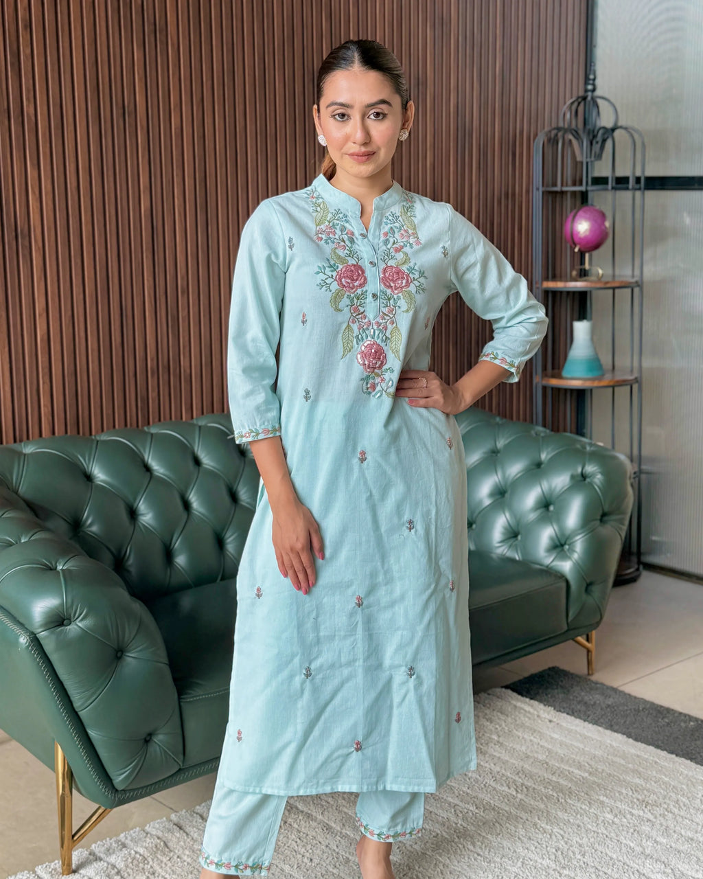MINT EMBROIDERED STRAIGHT KURTA