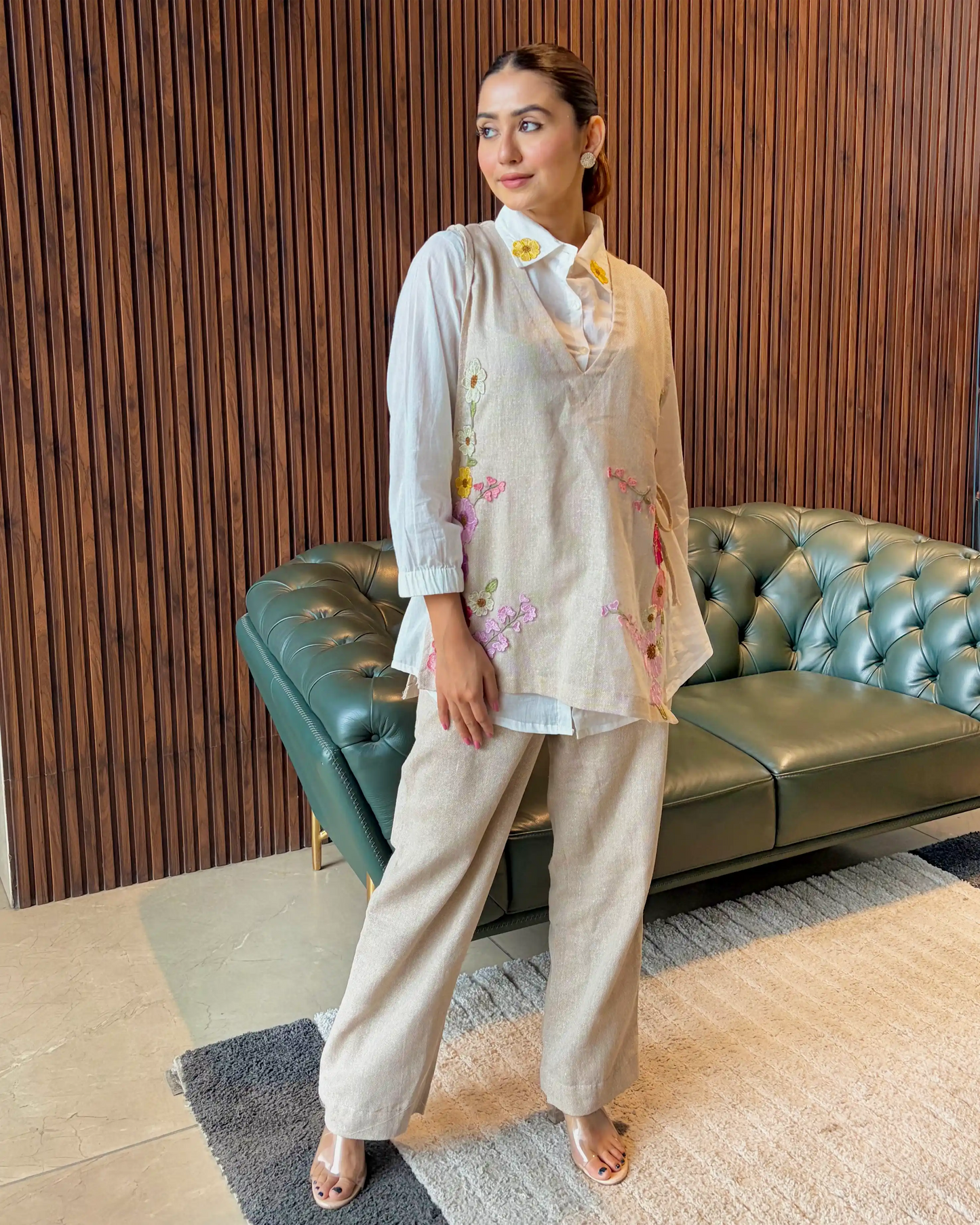 IVORY FLORAL EMBROIDERED CO-ORD SET