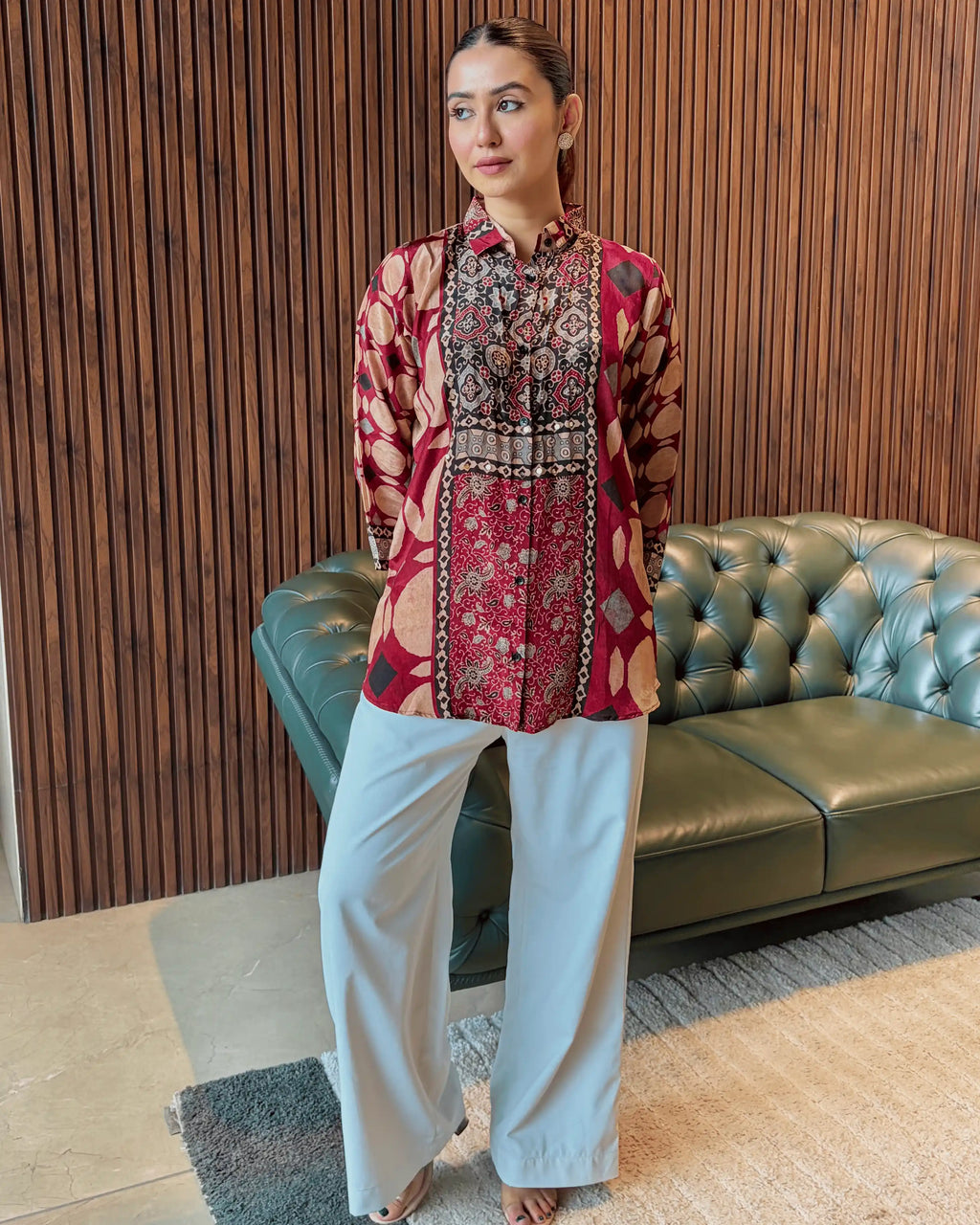 RUST ETHNIC PRINTED TOP