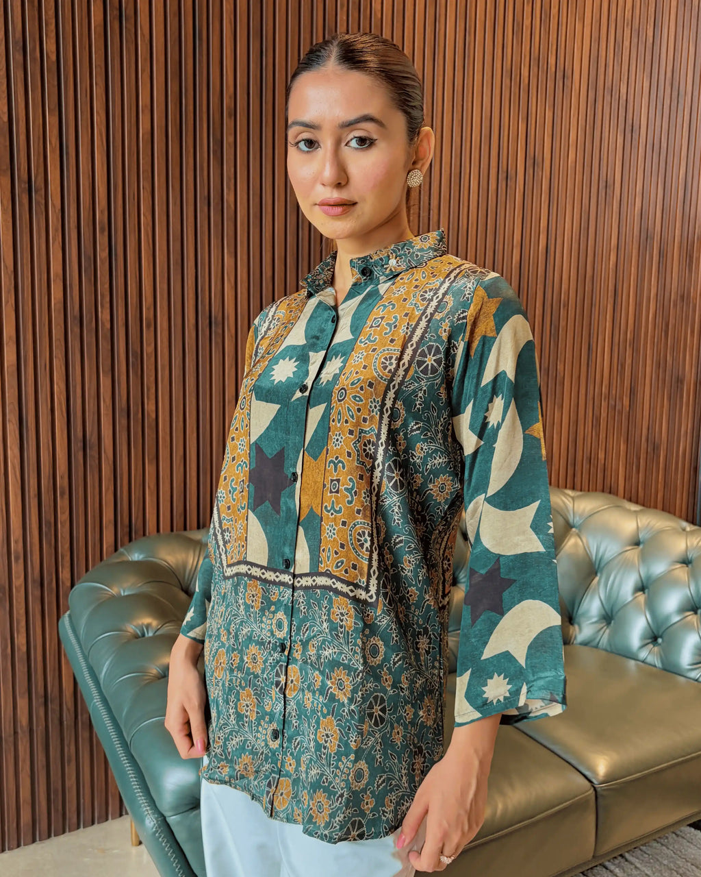 GREEN ABSTRACT PRINTED TUNIC