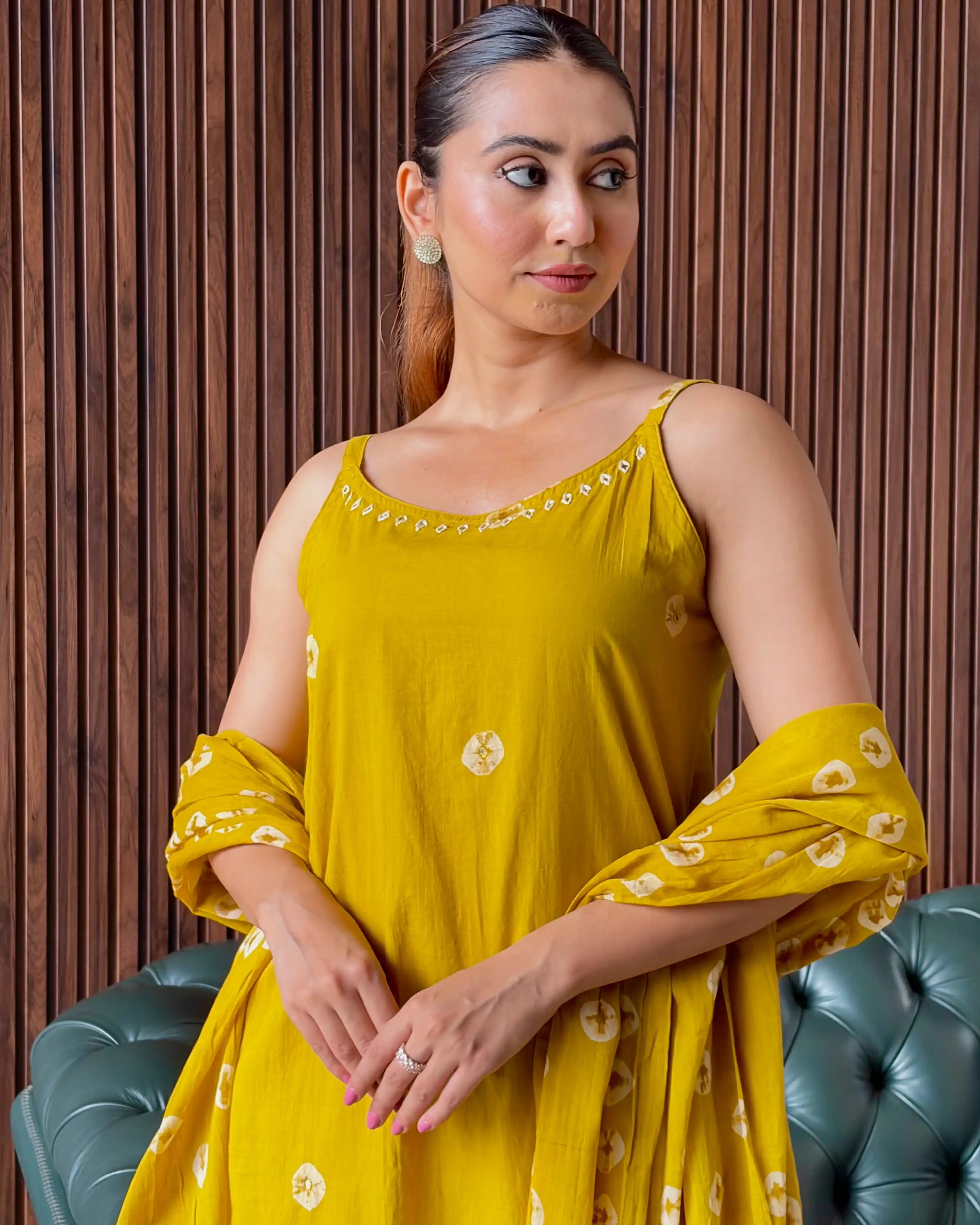 MUSTARD EMBROIDERED KURTA SET