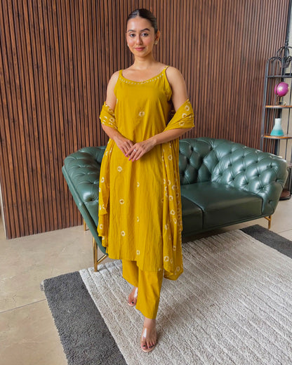 MUSTARD EMBROIDERED KURTA SET