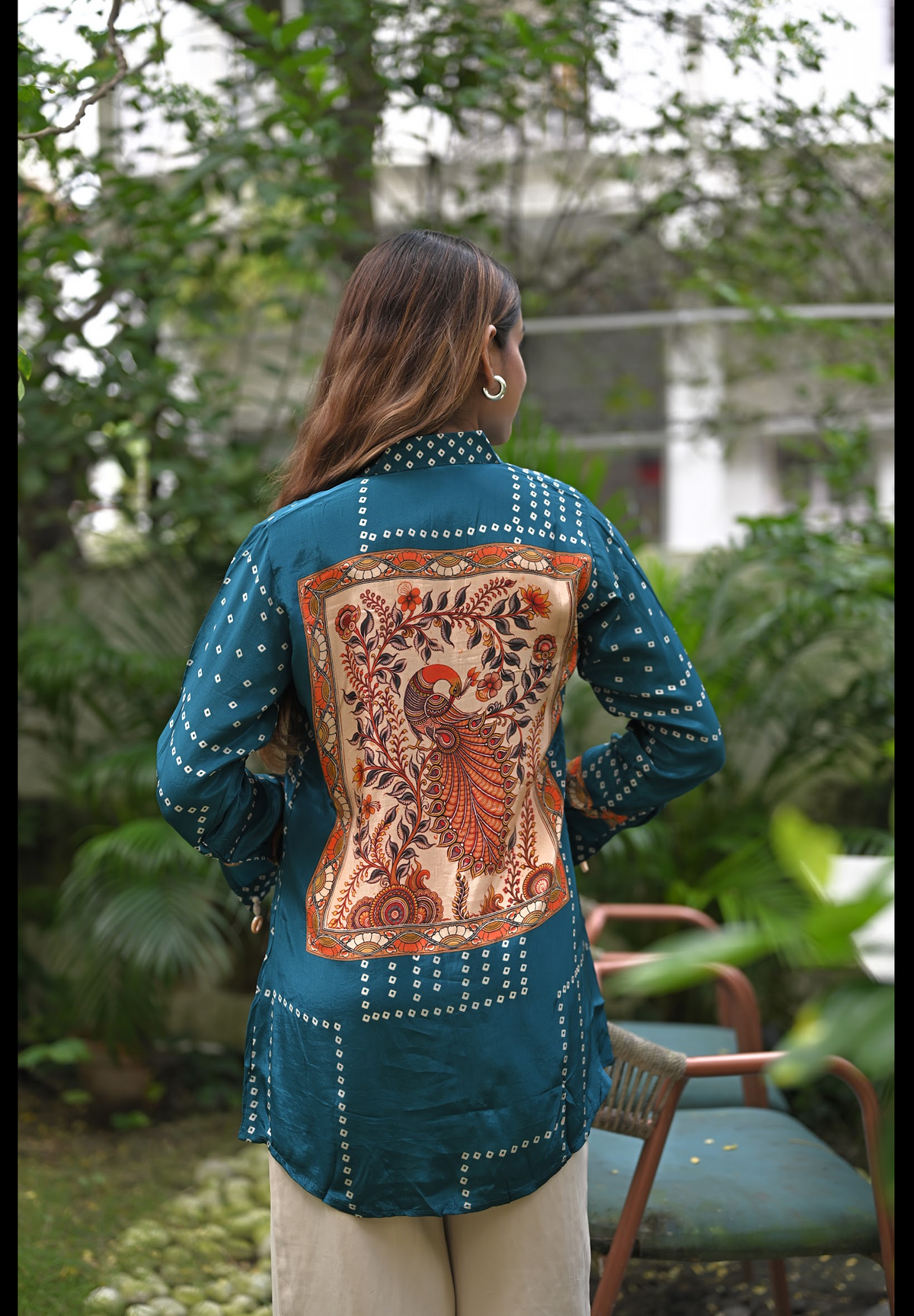 BLUE KALAMKARI BACK PATCH SHIRT