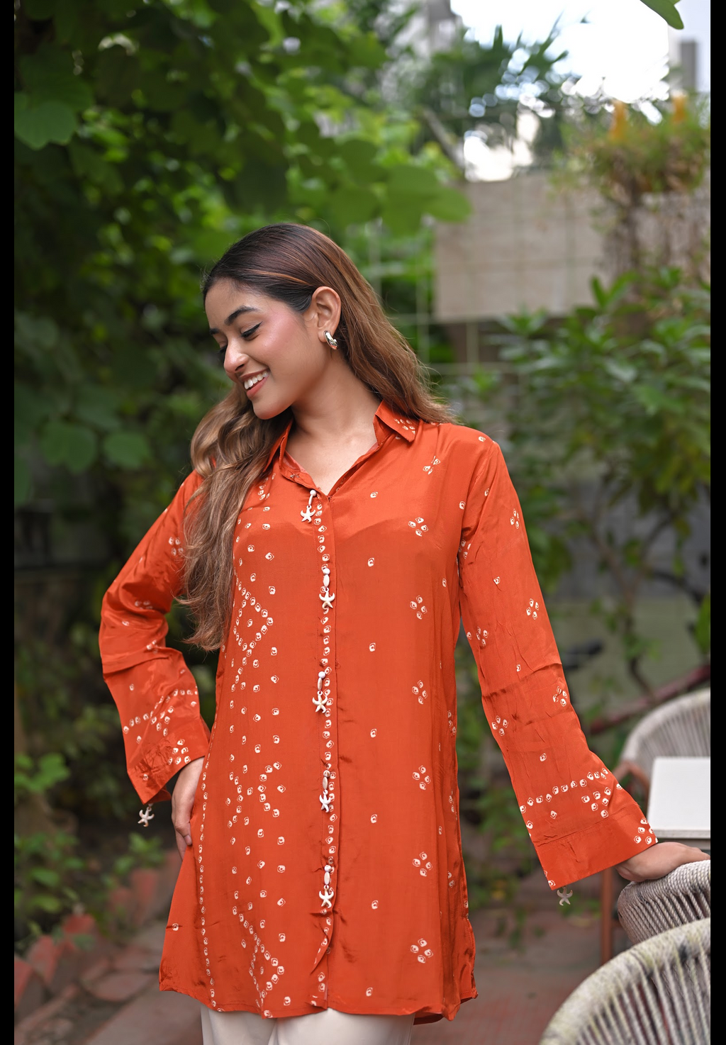 ORANGE BANDHANI BLOOM SHIRT