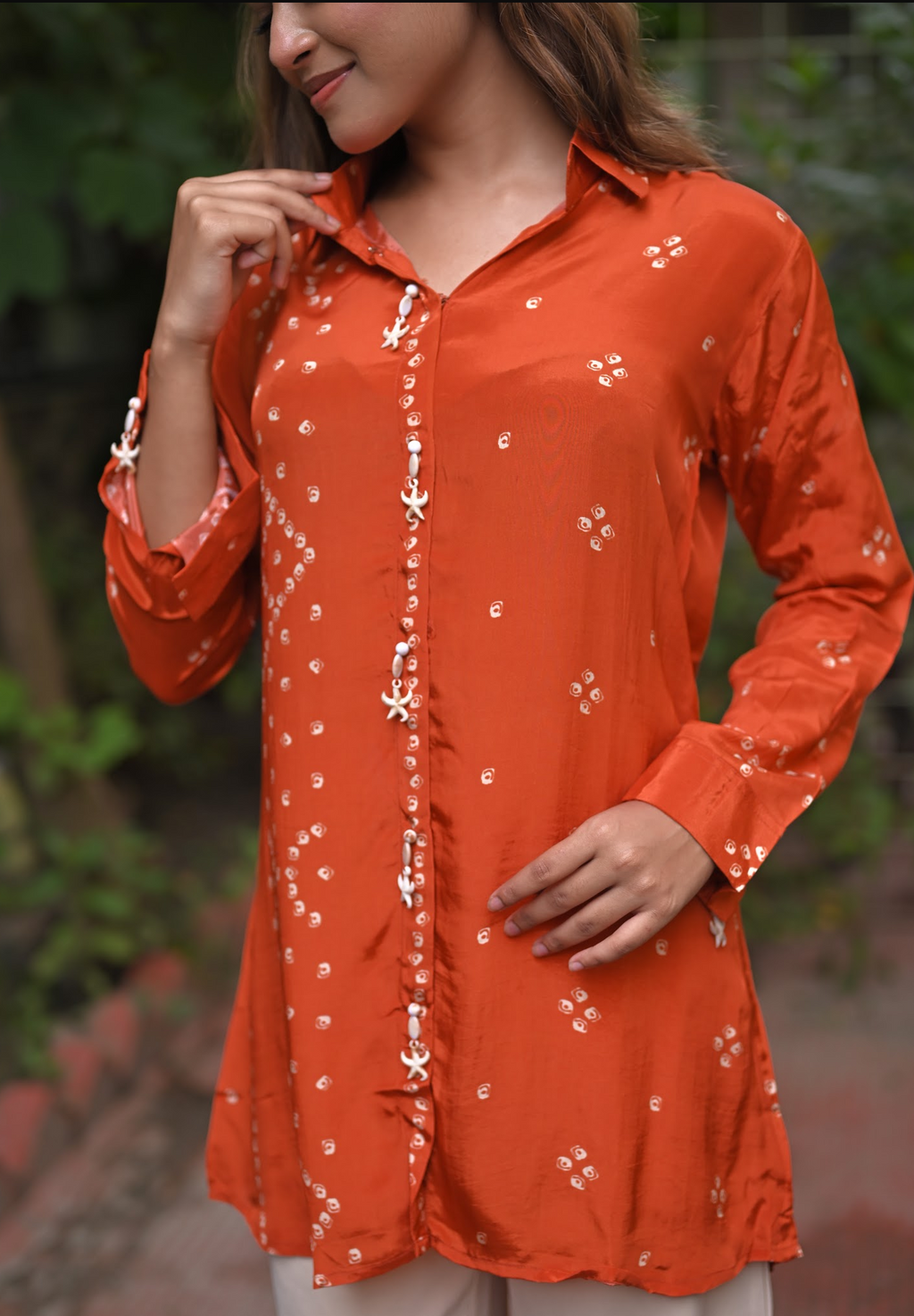 ORANGE BANDHANI BLOOM SHIRT