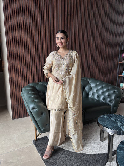 BEIGE KNEE LENGTH SUIT SET