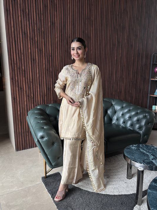 BEIGE KNEE LENGTH SUIT SET