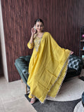 YELLOW KNEE LENGTH SUIT SET