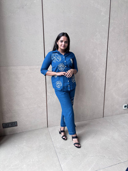 WHITE FLOWER BLUE COORD