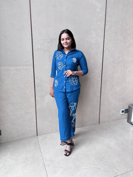 WHITE FLOWER BLUE COORD