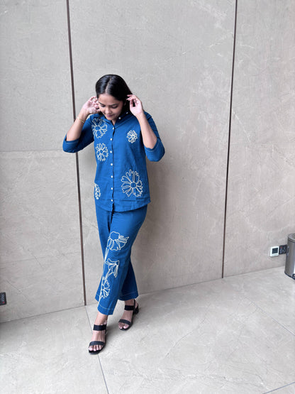 WHITE FLOWER BLUE COORD