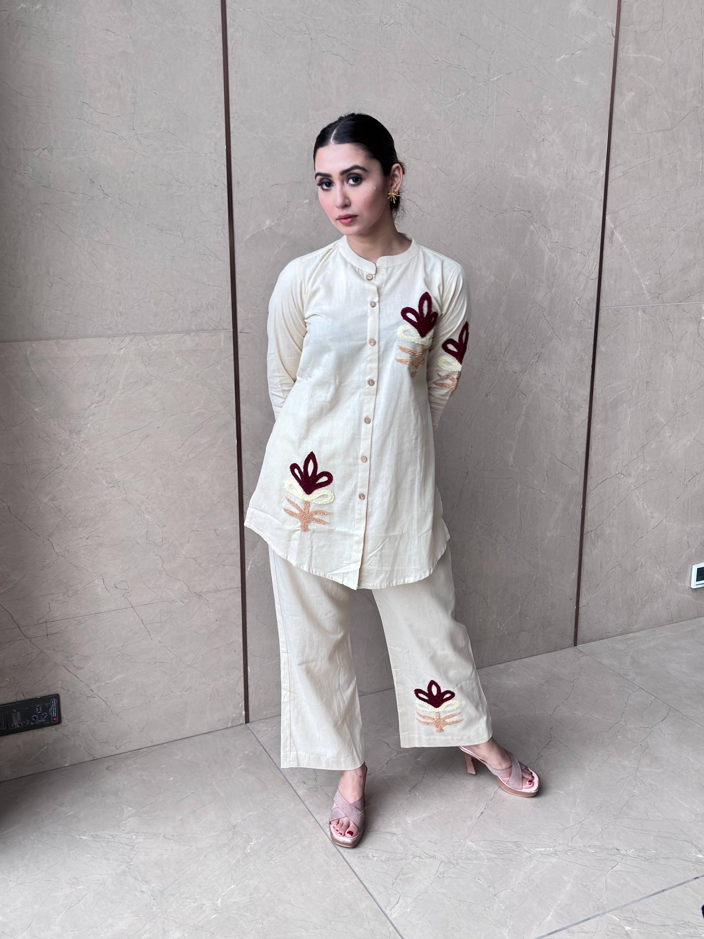 IVORY EMROIDERD COORD SET