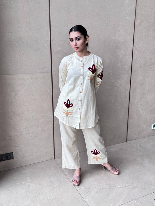 IVORY EMROIDERD COORD SET