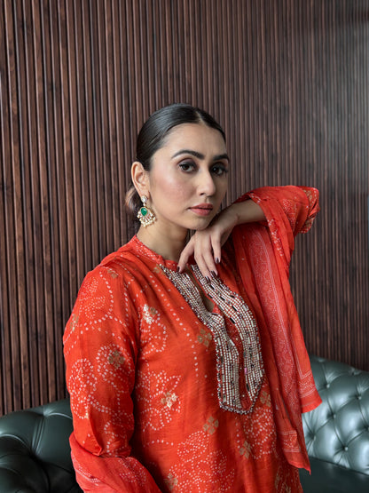 RUST KURTI SET WITH MIRROR WORK