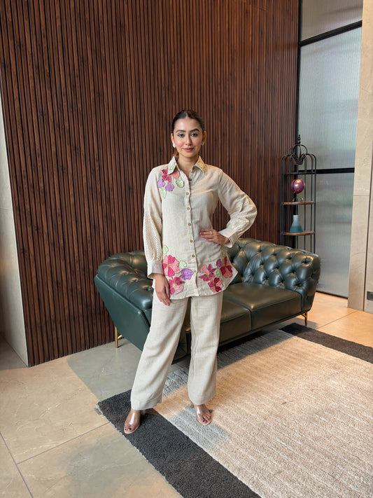 CREAM FLORAL LOUNGE CO-ORD SET