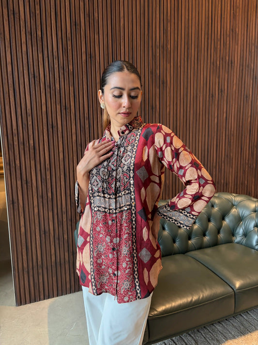 RUST ETHNIC PRINTED TOP